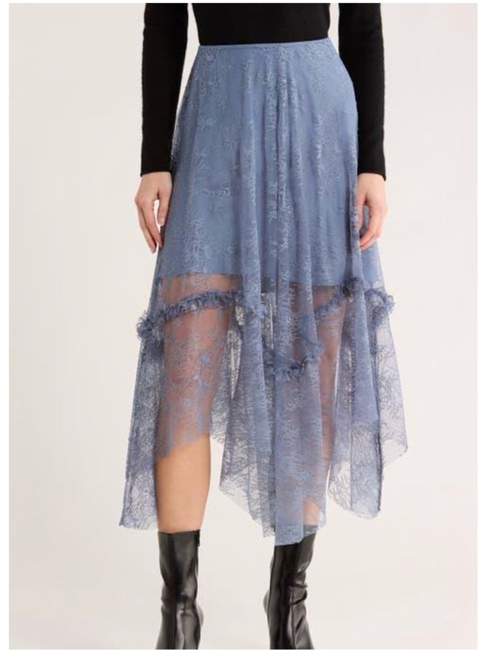 AllSaints Josie Dusty Blue Lace High-Low Skirt